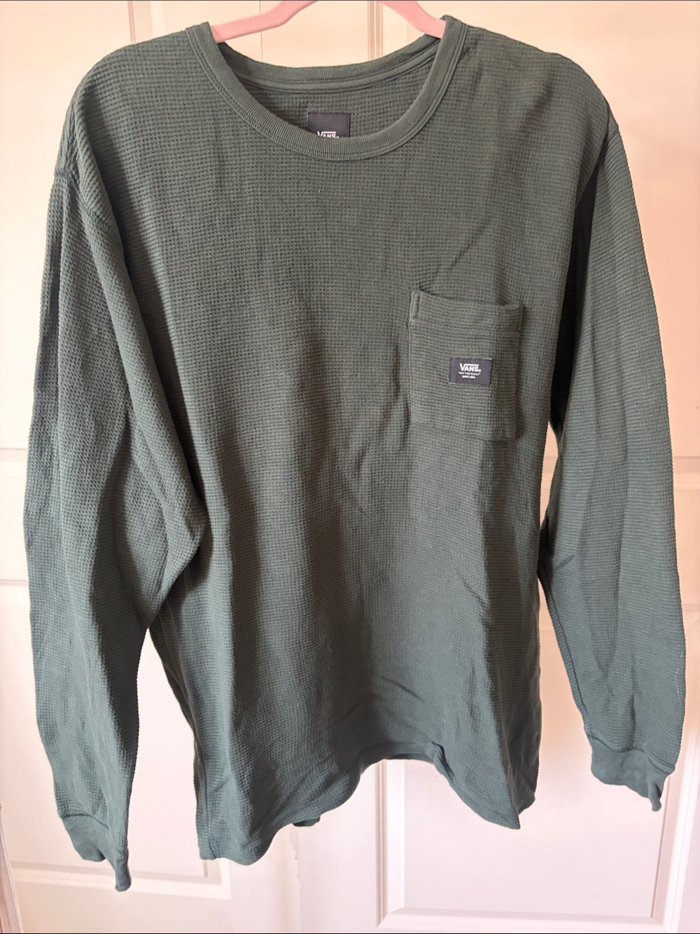 Vans Olive Green Long Sleeve Waffle Knit Pocket Tee